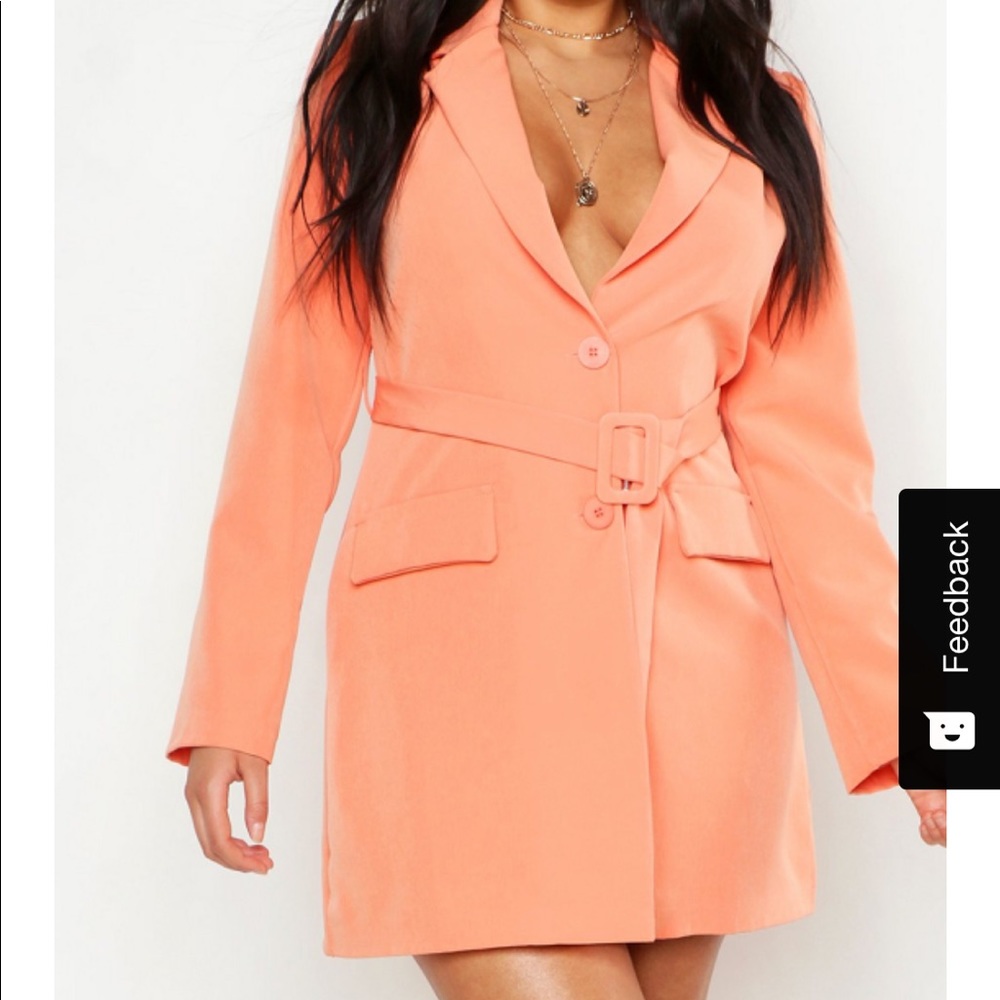 Boohoo - peach Plus Woven Belted Blazer Dress -NWT